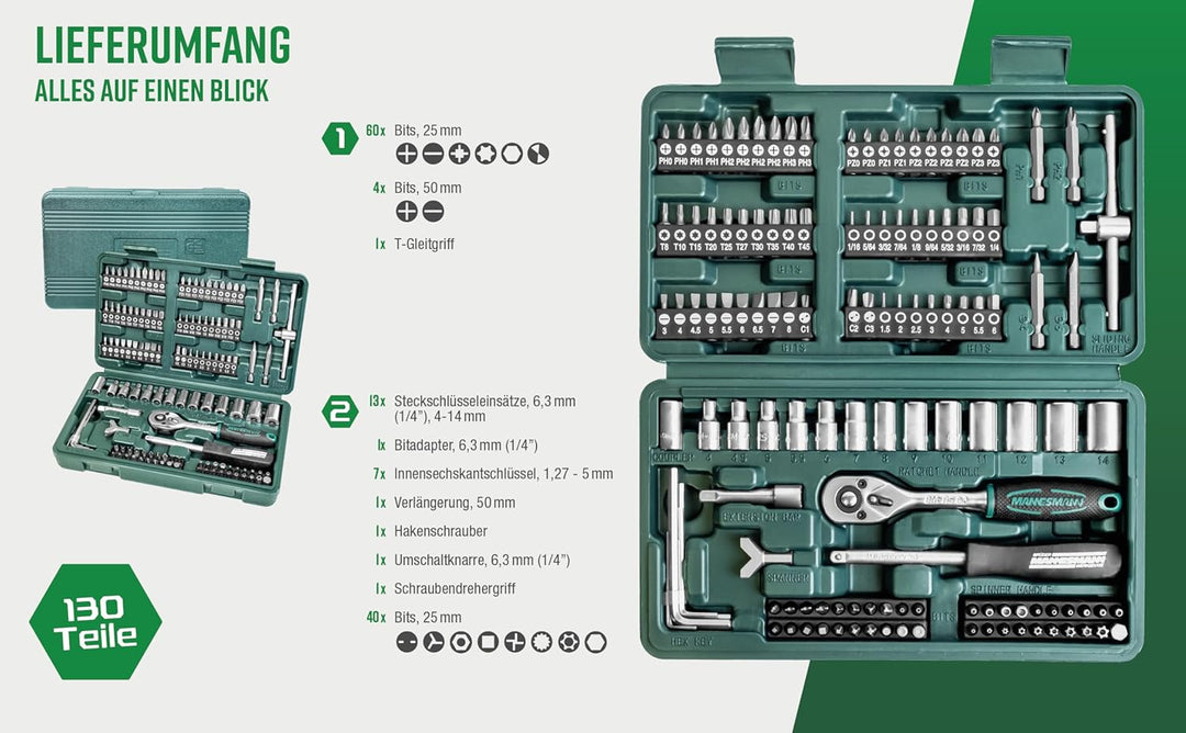 Coffret de douilles et embouts Brüder Mannesmann M29166 – 130 pièces