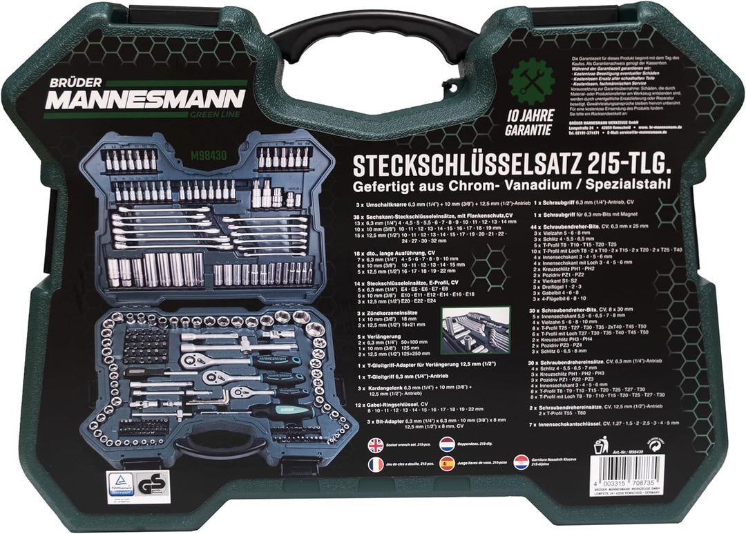 Coffret Douilles Brüder Mannesmann M98430 – 94 pièces Chrome Vanadium