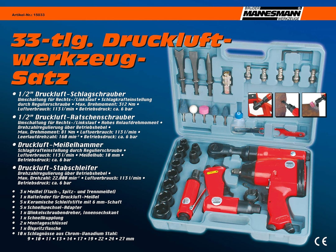 Set Outils Air Comprimé Brüder Mannesmann 15033 Accessoires Pro
