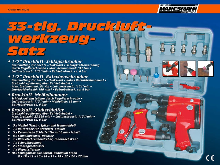 Set Outils Air Comprimé Brüder Mannesmann 15033 Accessoires Pro