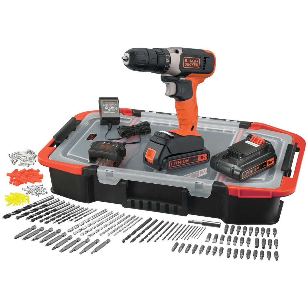 Black+Decker 18 V Drill Driver+2 x 1.5 Ah+160A+Organiser - BCD001BAST