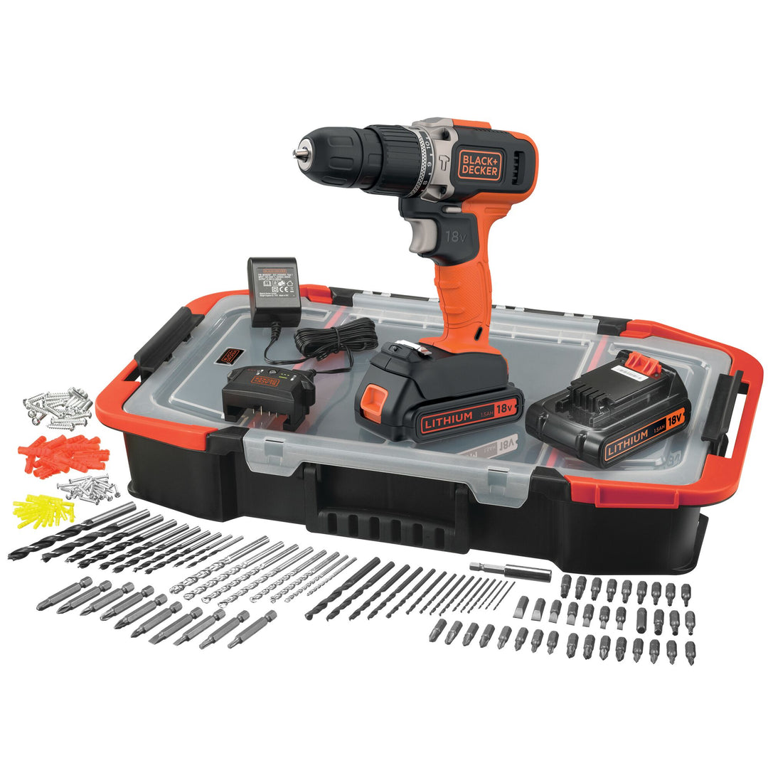 Black+Decker 18 V Hammer Drill+2 x 1.5 Ah+160A+Organiser - BCD003BAST