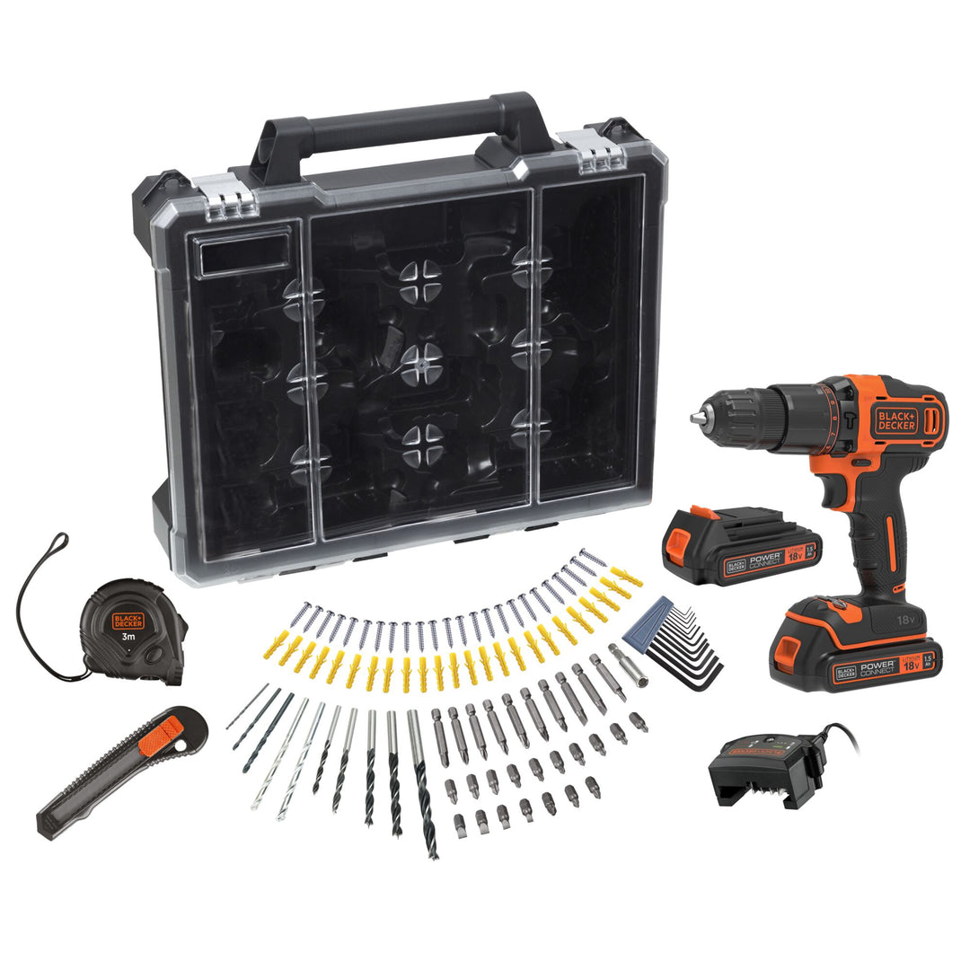 Black+Decker KIT: 18 V 2 x 1.5 Ah perc 100acc box - BCD700C2AMB