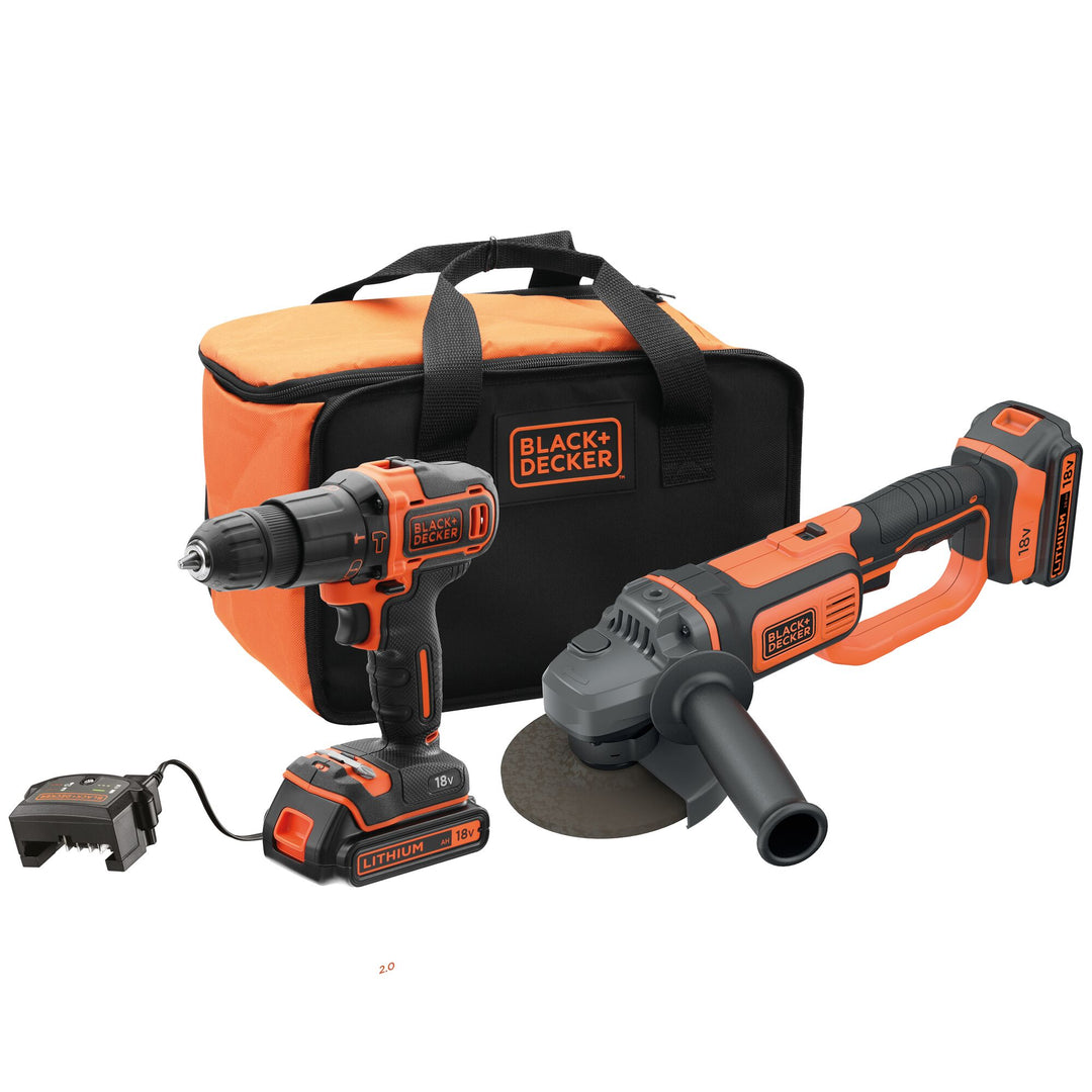 Black+Decker 18 V Hammer Drill+18 V Grinder+2 x 2 Ah+M.SB - BCK24D2S