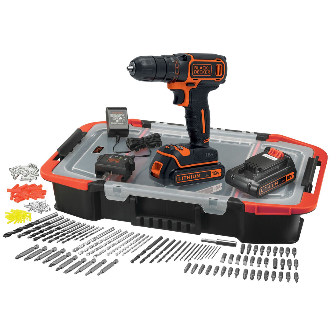 Black+Decker Perc/viss 18 V 2 x 1.5 Ah + 160A. organiseur - BDCDC18BAST