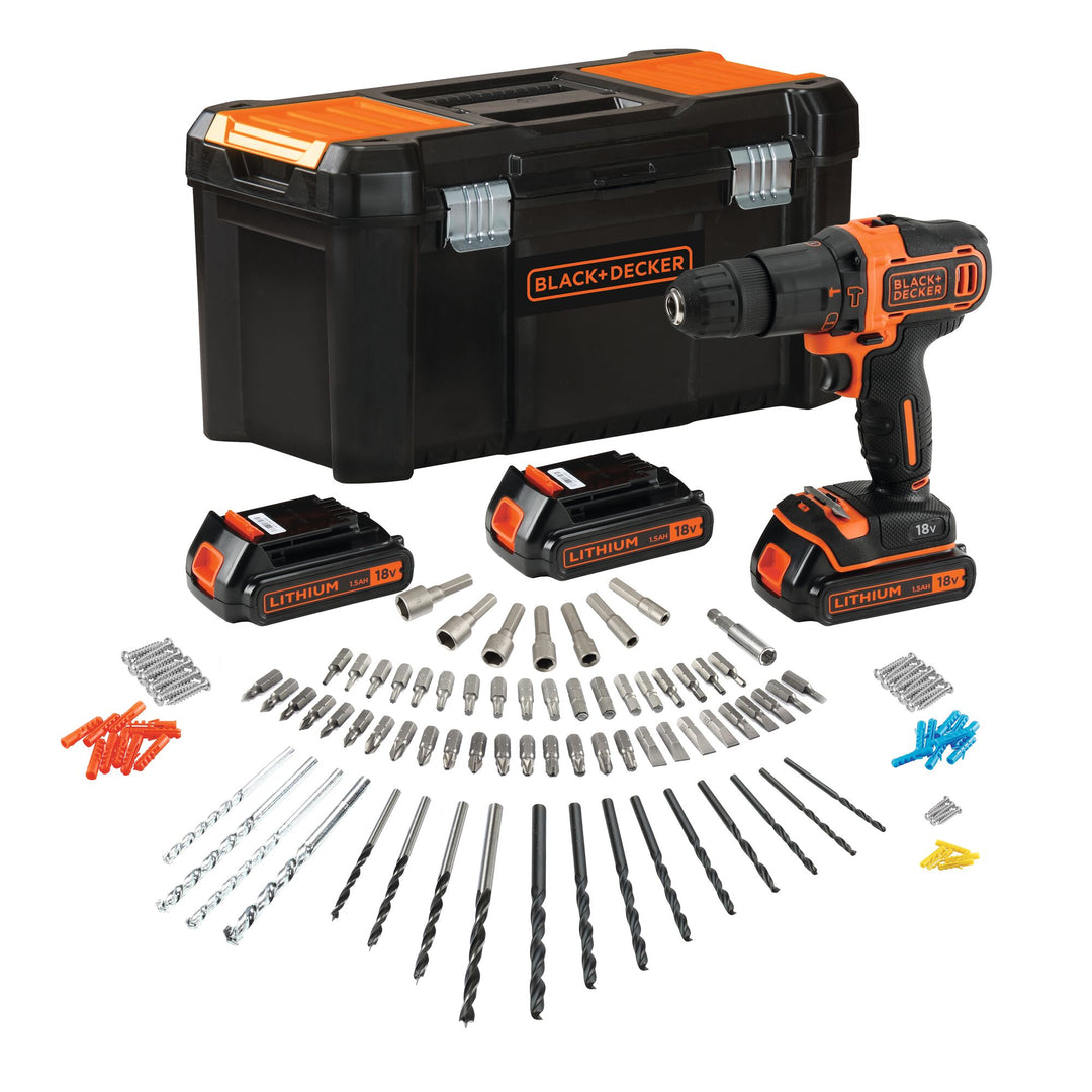 Black+Decker Perceuse percu 18 V 3 x 1.5 Ah en coffret - BDCHD181B3A