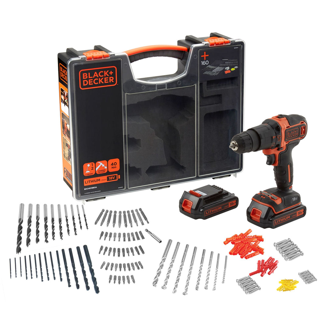 Black+Decker Perc/percu 18 V + 160 acc. en organiseur - BDCHD18BOA