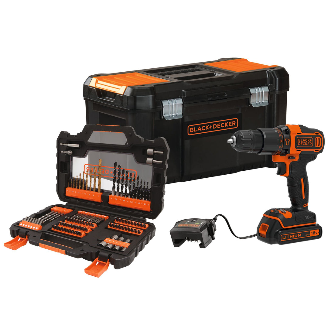 Black+Decker Perc. percu 18 V + 104 acc. boîte à outil - BDCHD18S1KA