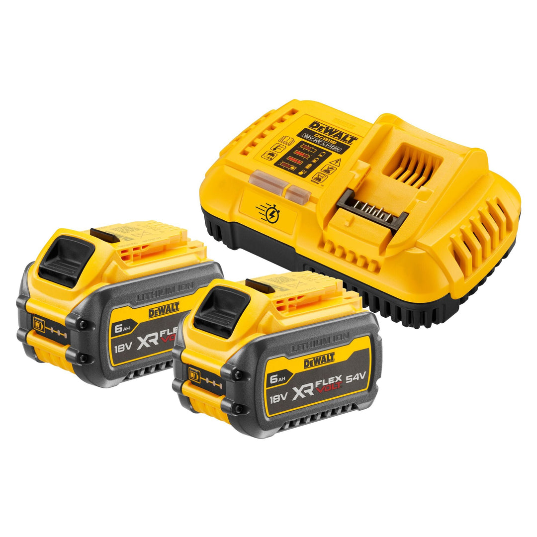 DEWALT Pack 2 batteries XR FLEXVOLT 18V/54V 6Ah/2Ah Li - Ion + chargeur rapide - MK SELLER EU